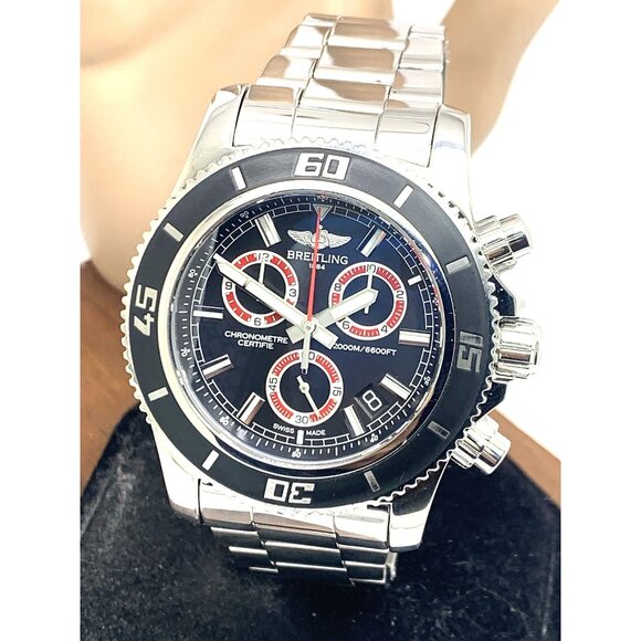 Breitling Men's Watch A73310 Superocean Swiss Quartz Chronograph Black Dial 46mm - Picture 1 of 13